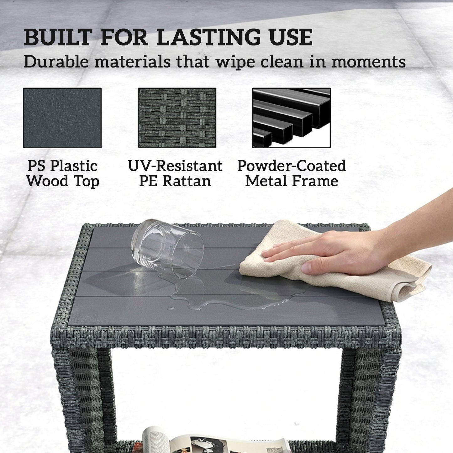 Outsunny Side Table 2-Tier Outdoor Coffee Table with Storage Shelf PS Wood Slat Top/Grey