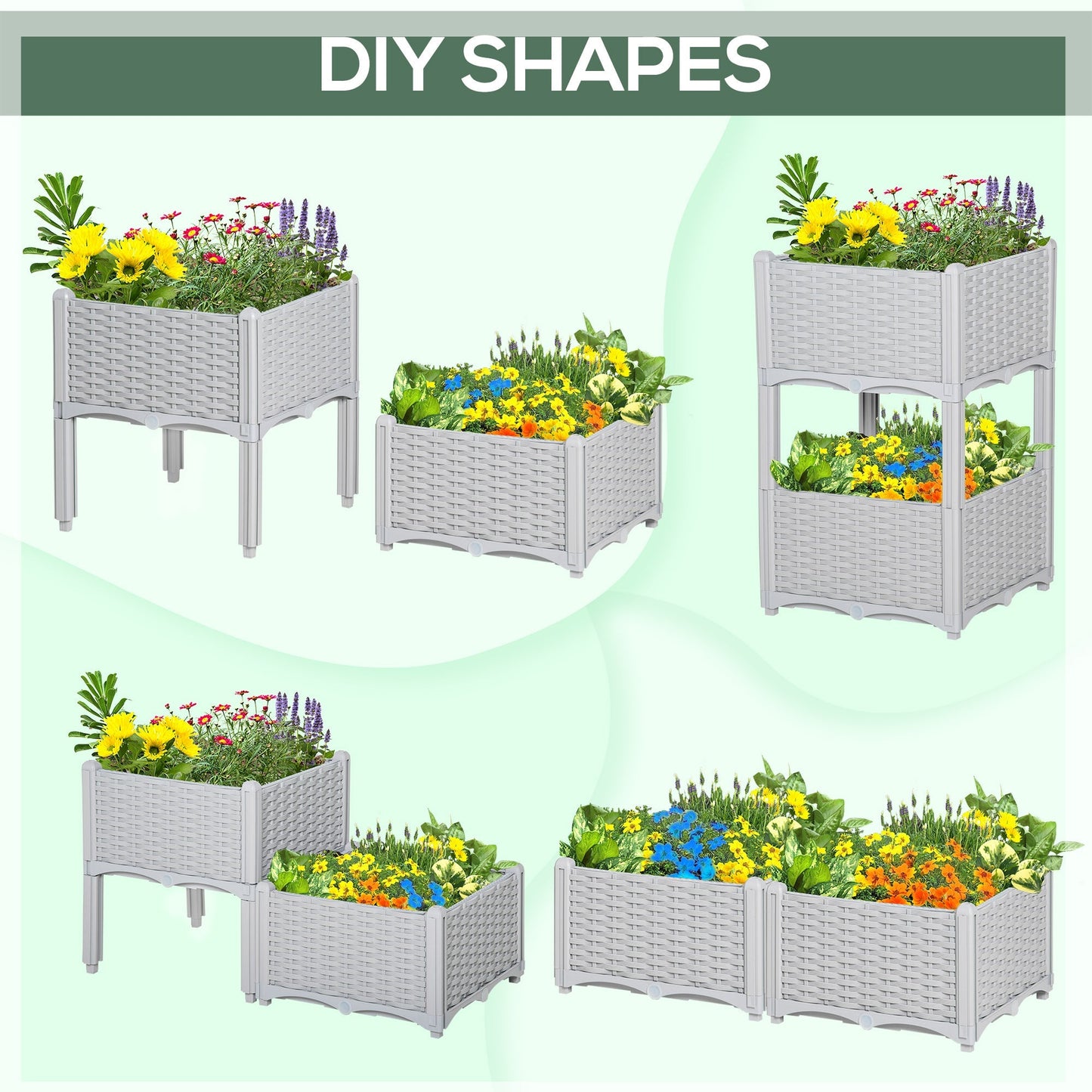 Outsunny Set of Two Rattan-Effect Planters - Grey