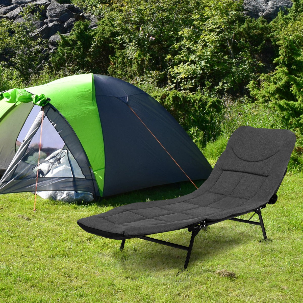 Folding Camping Cot with Detachable Mattress and 6-Position Adjustable Backrest-Grey