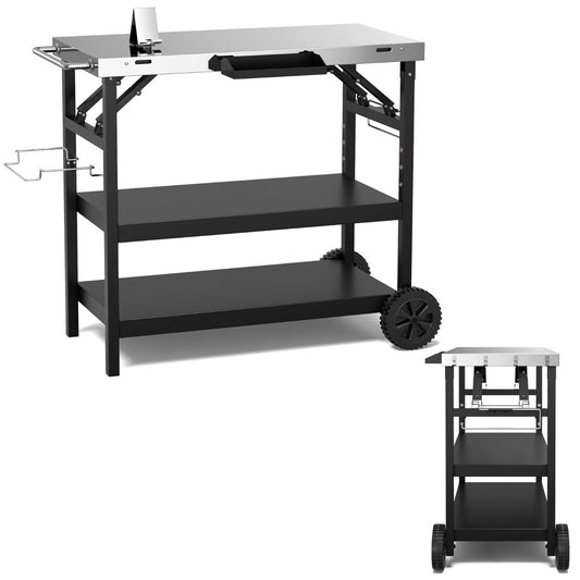 3-tier Mobile Food Prep Cart with Adjustable Shelf