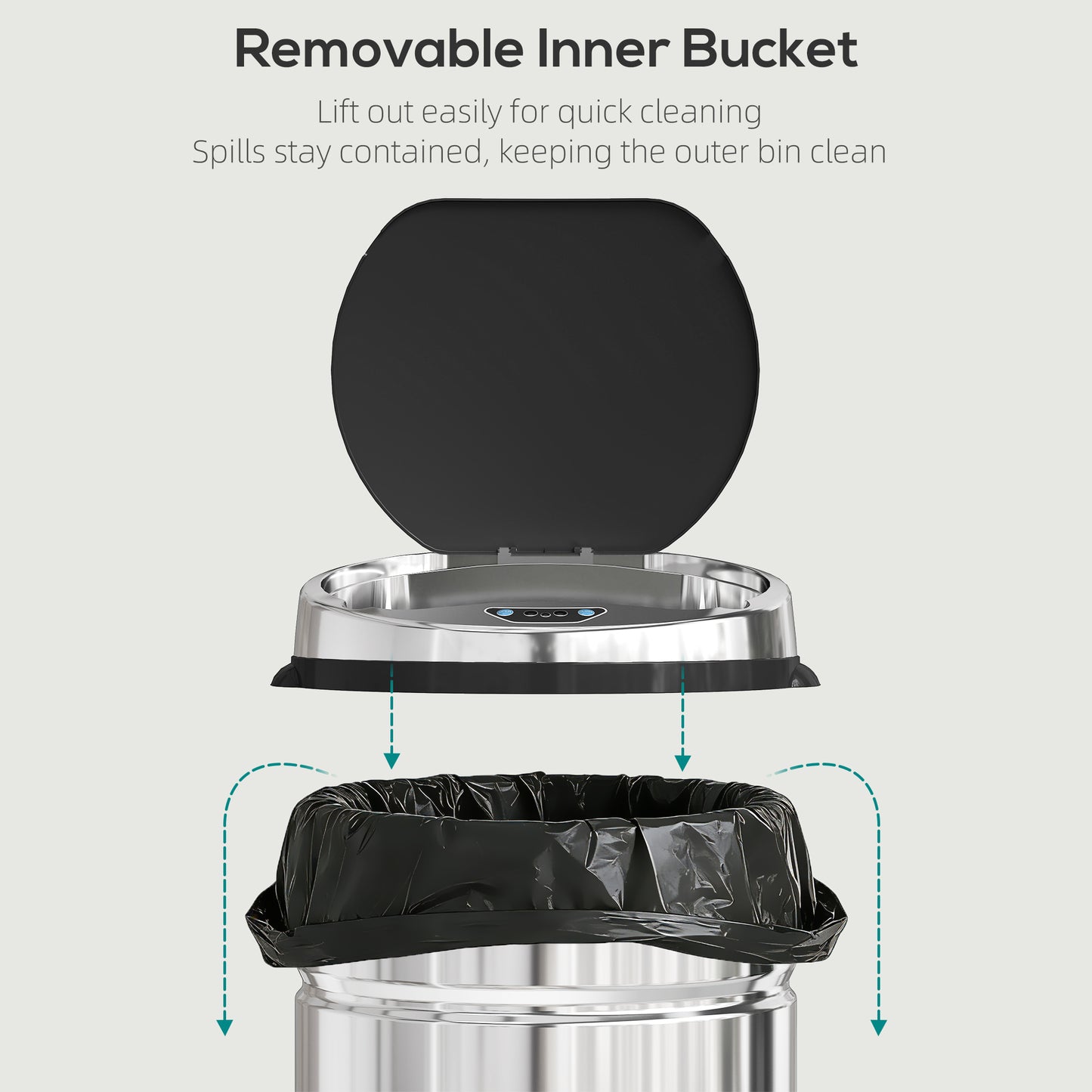 HOMCOM 42L Stainless Steel Sensor Bin - Silver Tone