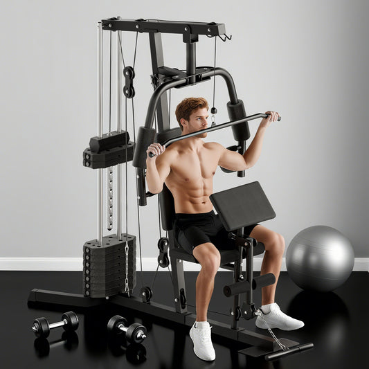 HOMCOM Multi-Exercise Gym Station, with 45kg Weight Stack, for Full Body Workout