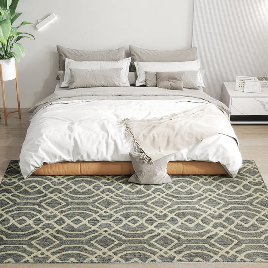 HOMCOM UV Resistant Indoor & Outdoor Area Rug, Easy-Cleaning Machine Washable Rug with Geometric Pattern for Patio, Garden, Kitchen, Bathroom or Living Room, 230 x 160 cm, Grey