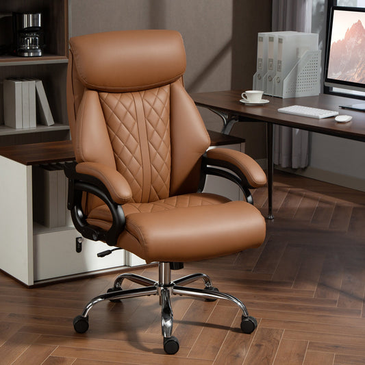 HOMCOM Spring Padded Faux Leather Office Chair - Light Brown