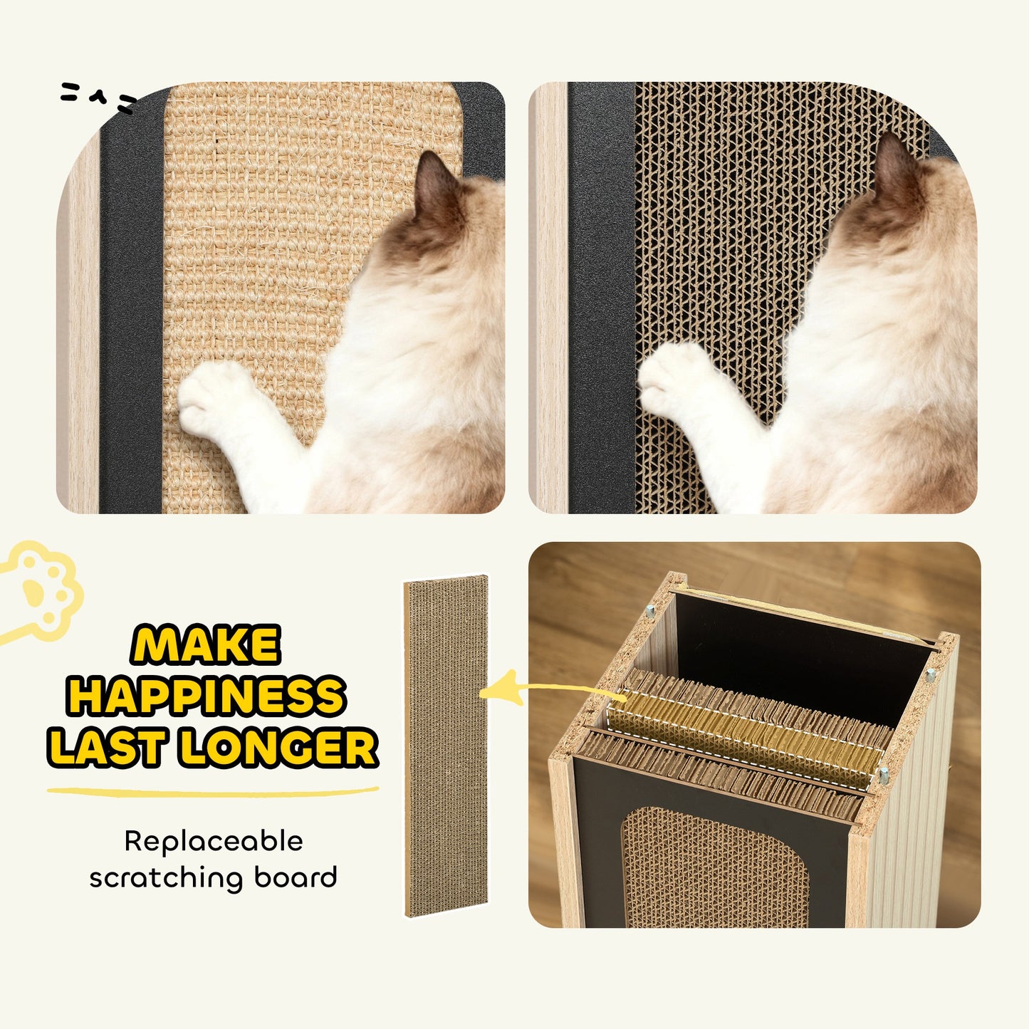 PawHut 63cm Cat Scratching Post, Cat Scratcher with Replaceable Scratching Board, Top Perch, Sisal Scratch Mat, Oak