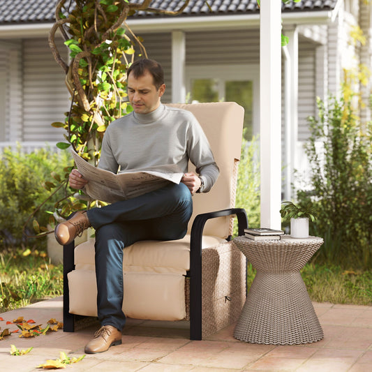 Outsunny 140 Reclining Rattan Armchair - Brown/Khaki