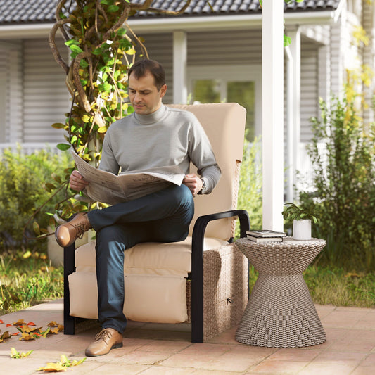 Outsunny 140 Reclining Rattan Armchair - Brown/Khaki