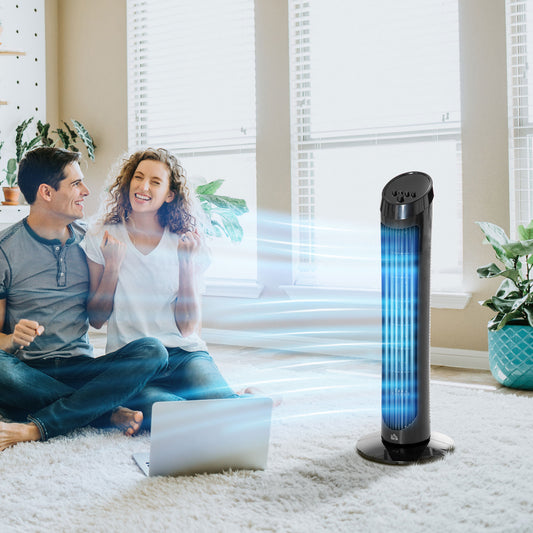 HOMCOM Tower Fan for Bedroom, 30 inch, 6 m/s Powerful Velocity, Standing Floor Fan with 70° Oscillating and 3 Speeds for Home Office Indoor, Black