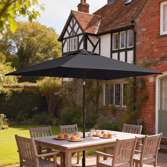 Outsunny Garden Parasol, Parasol Umbrella with Crank Handle, Tilt Function, Polyester Canopy, Black