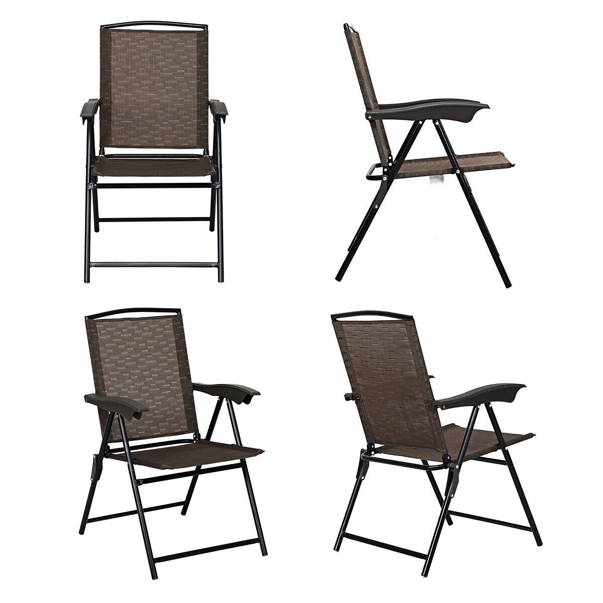 Set of 4 Patio Folding Chairs Portable Garden Armchairs Adjustable