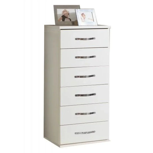 White Chest of Drawers BUCKINGHAM Tallboy Medium Chest, 6 Drawers