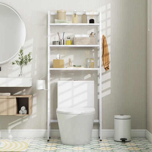 Over The Toilet Storage Shelf with Adjustable Adjustable Bottom Bar-White