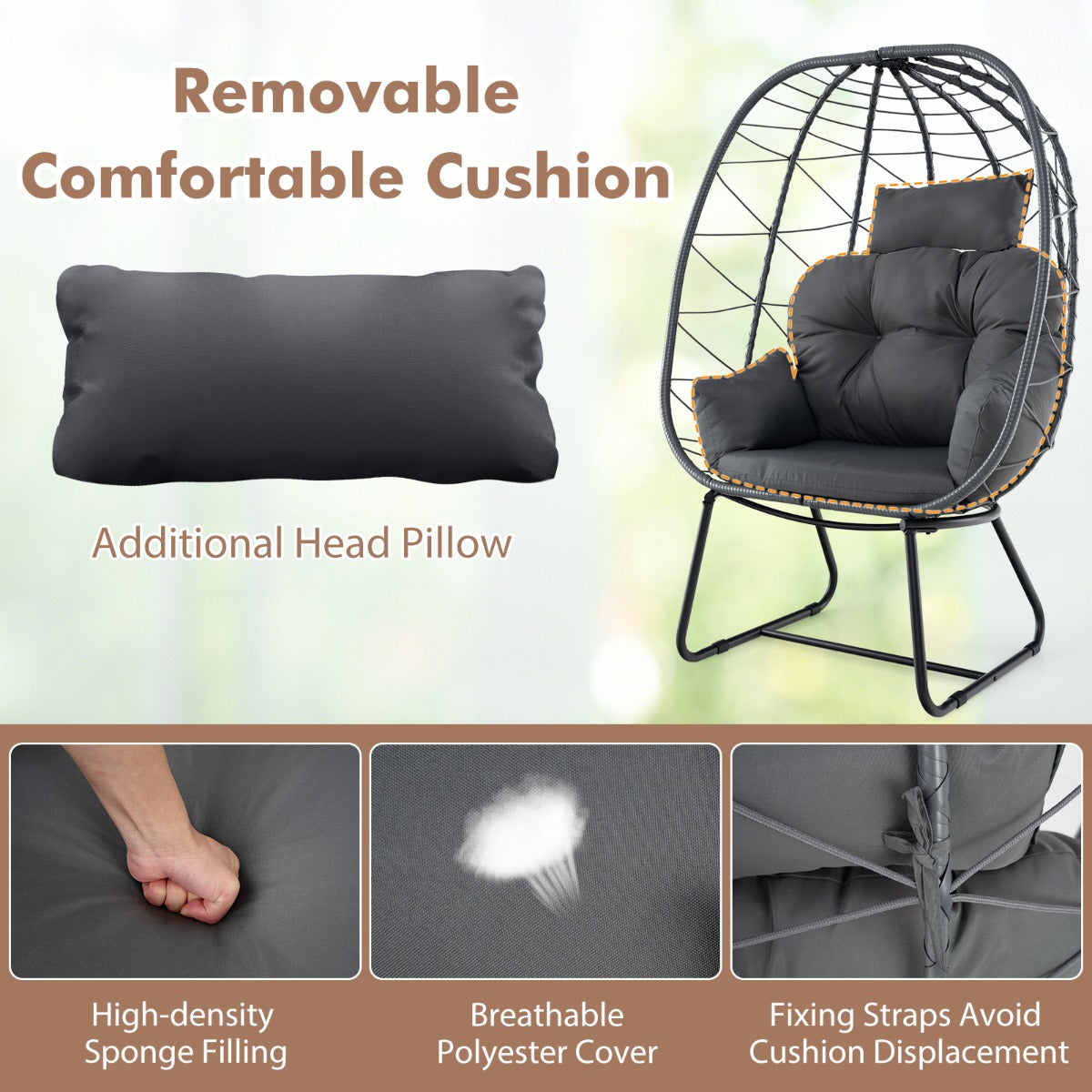 Indoor Outdoor Lounge Chair with Comfy Cushions and Sturdy Metal Frame-Grey