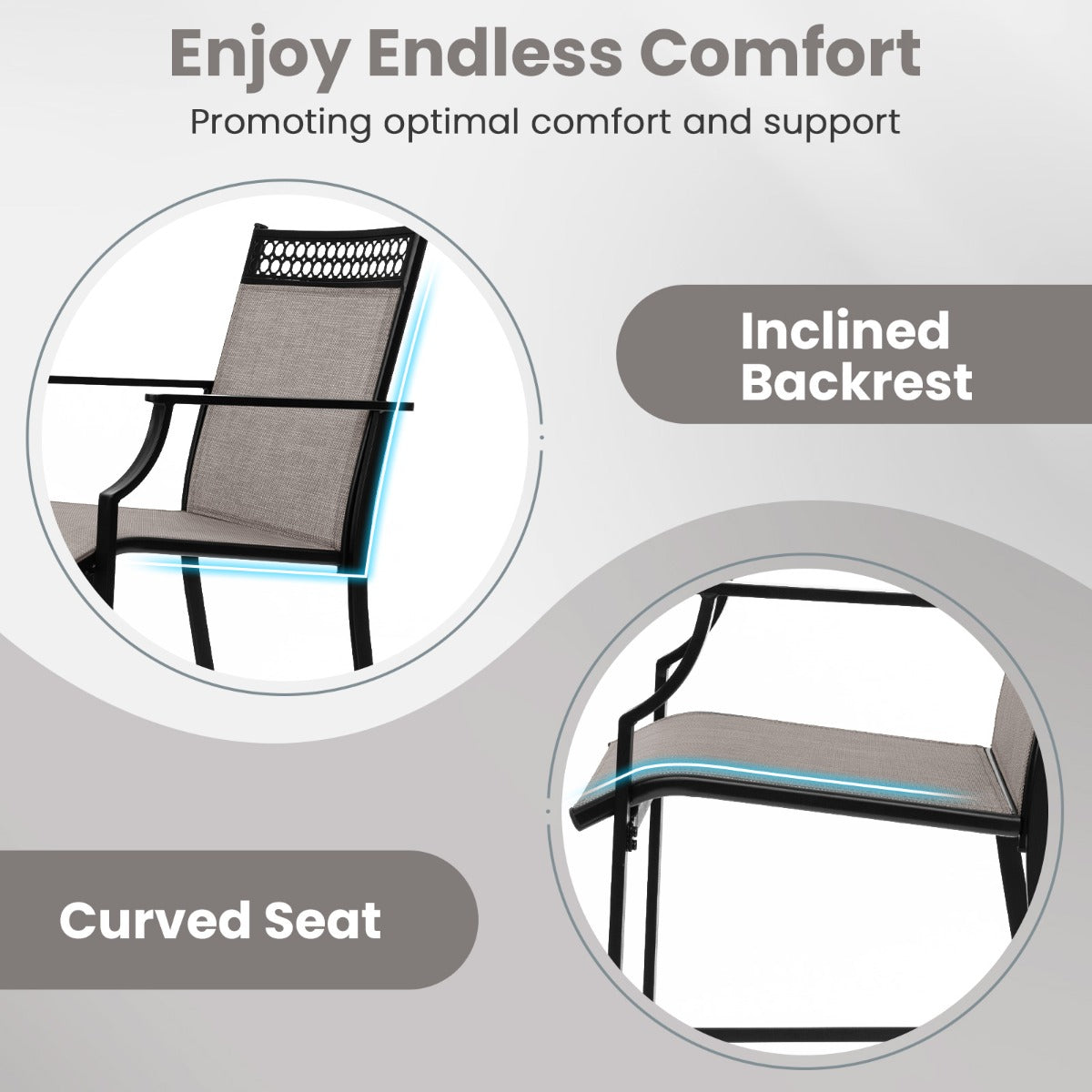 Outdoor Patio Chair Set of 2 with Footrest and High Back and Armrests-Grey