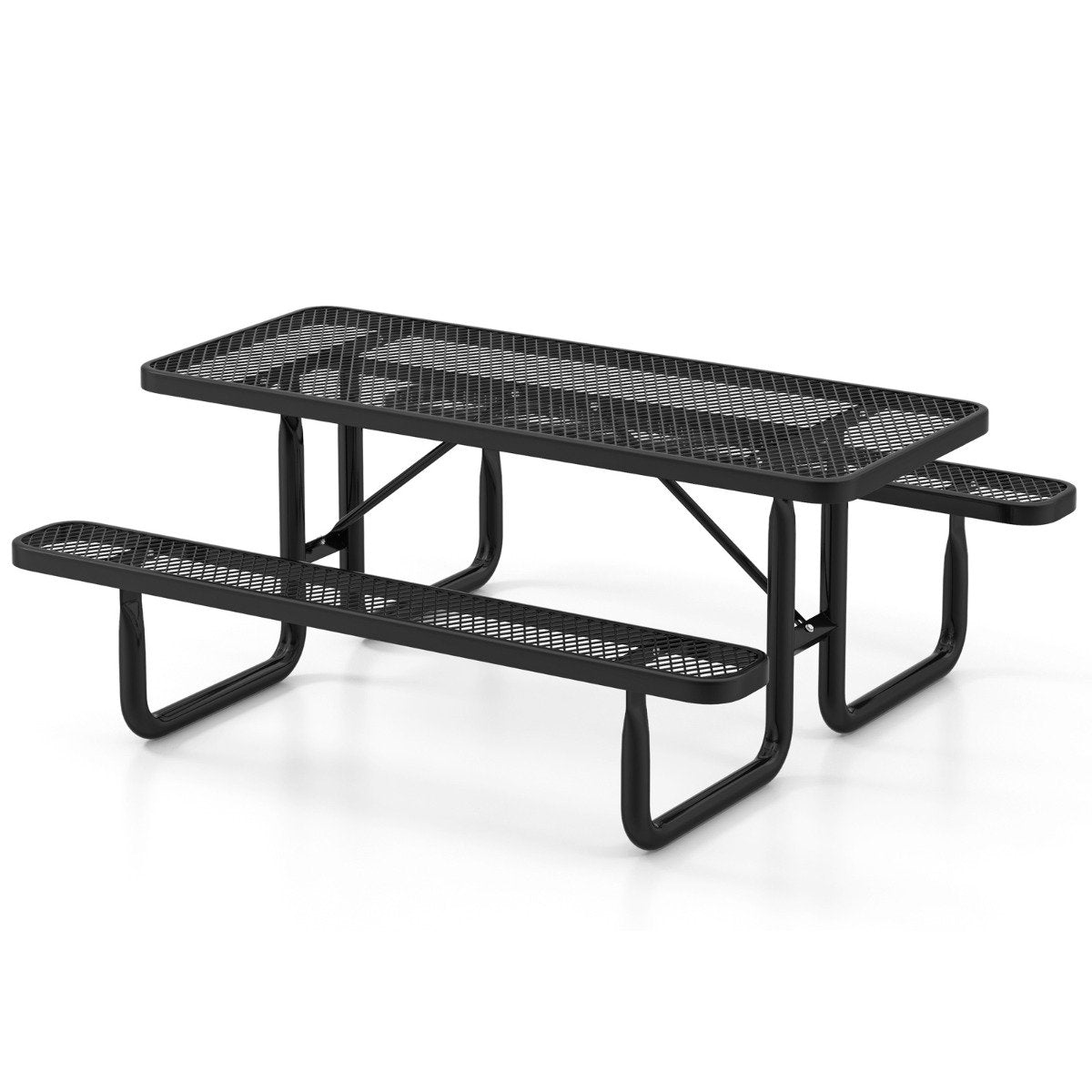 Outdoor Picnic Table & Bench Set for 8 with Seats Mesh Grid-Black