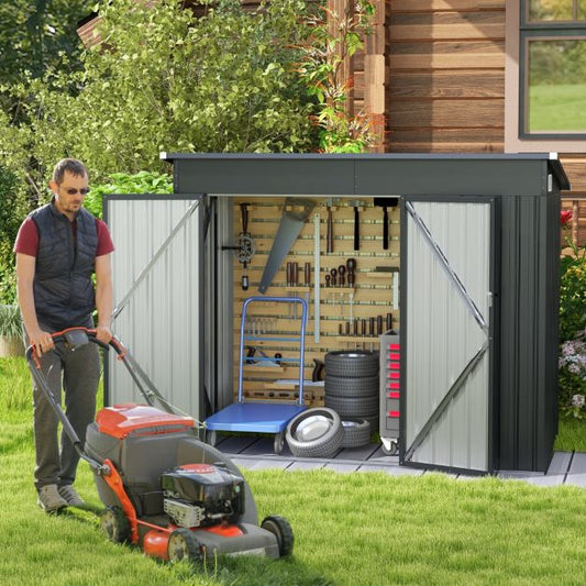 Outdoor Garden Shed Garden Tool Shed with 2 Doors Slanted Design Vents Galvanized Metal Frame 235x117x185cm Dark Grey