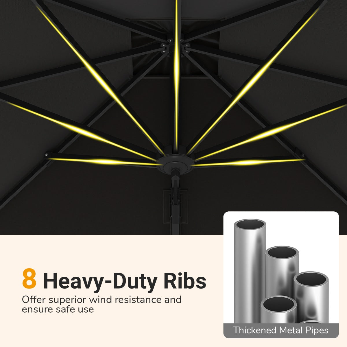 Patio Offset Umbrella with 360° Rotation and 5 Adjustable Tilt 8 Ribs-Black
