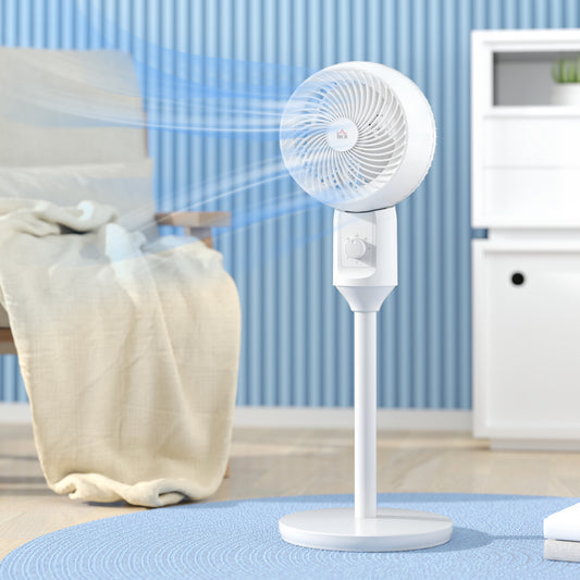 HOMCOM 32" Pedestal Fan, 70° Oscillating 90° Vertical Tilt Air Circulator with 3 Speeds, Standing Fan for Home Office, Bedroom, White