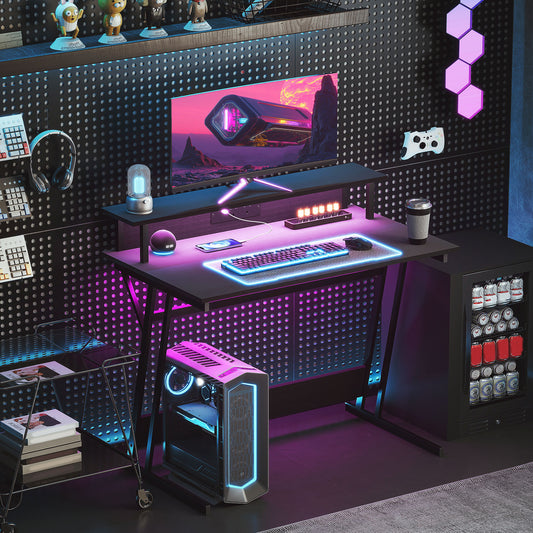 HOMCOM Two-Level LED Gaming Desk - Black