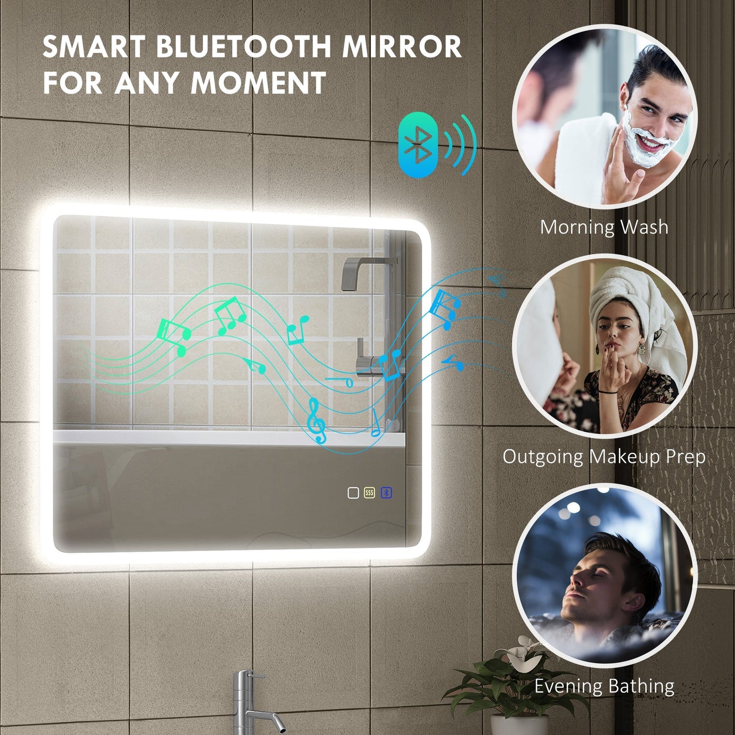 HOMCOM 80 x 60cm LED Bathroom Mirror, with Bluetooth - Silver Tone