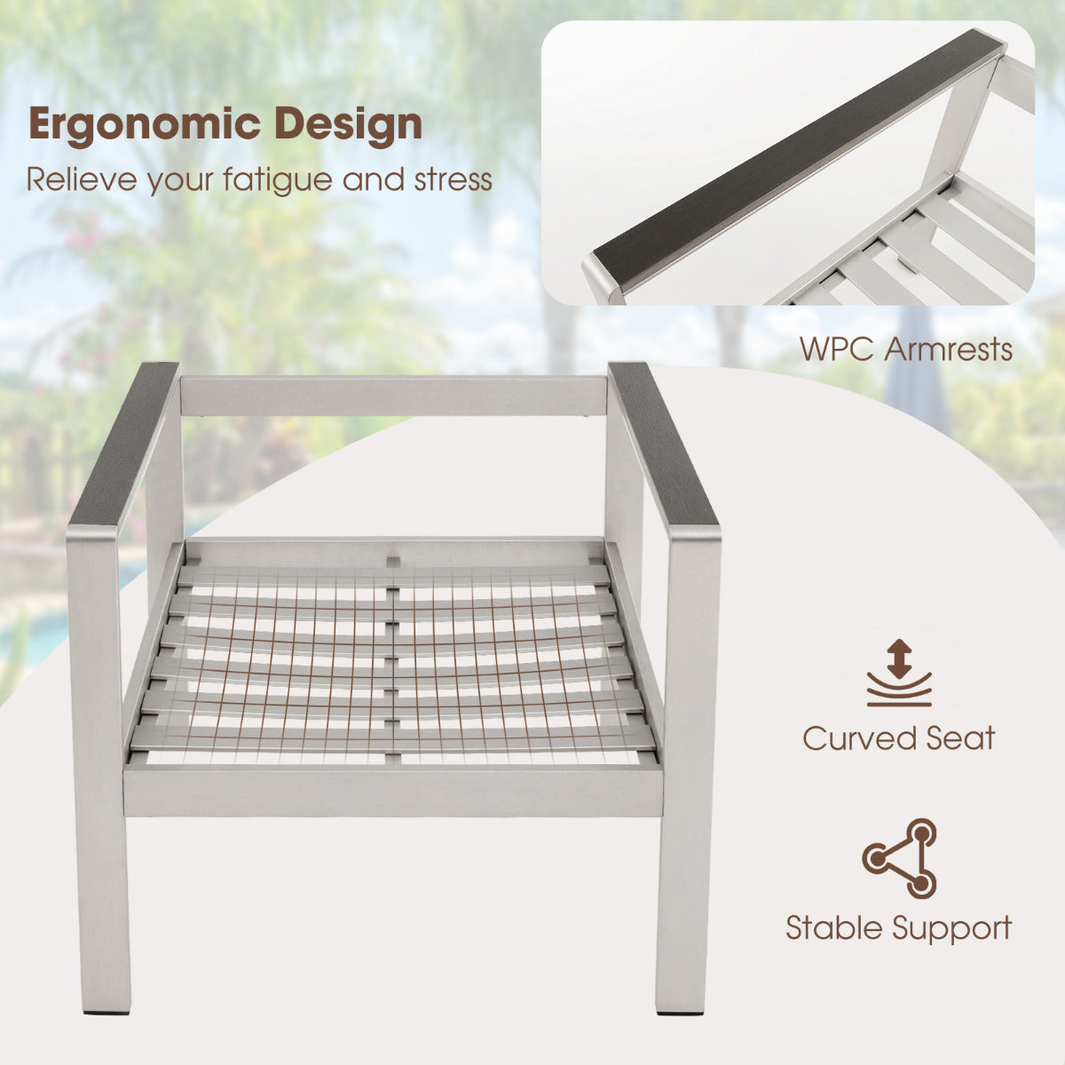 Patio Aluminum Armchair with Cushions Outdoor Sofa Chair Set of 2-Grey