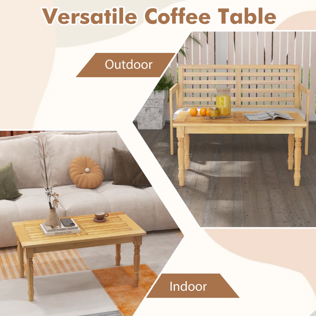 Patio Coffee Table with Solid Teak Wood Structure