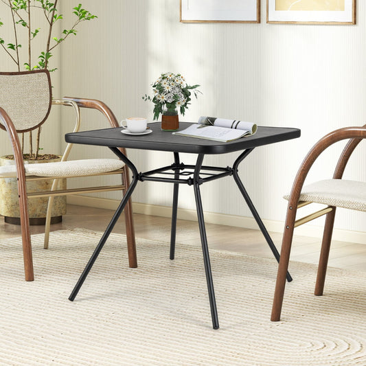 Patio Square Outdoor Dining Table with Umbrella Hole and Lid