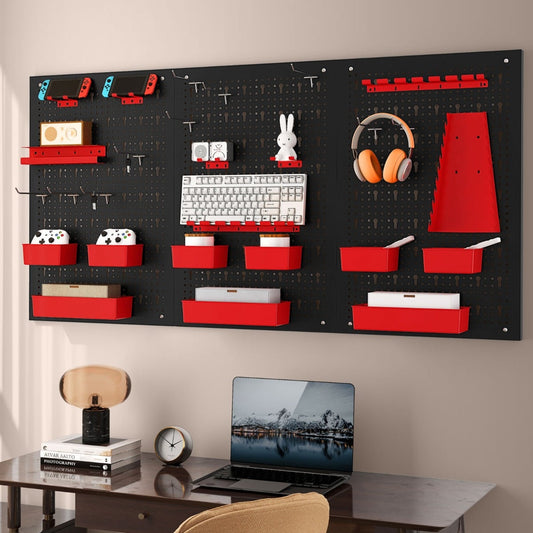 Pegboard Wall 9-Bin Parts Rack Organizer Heavy-Duty Utility Tool Storage Board-Red