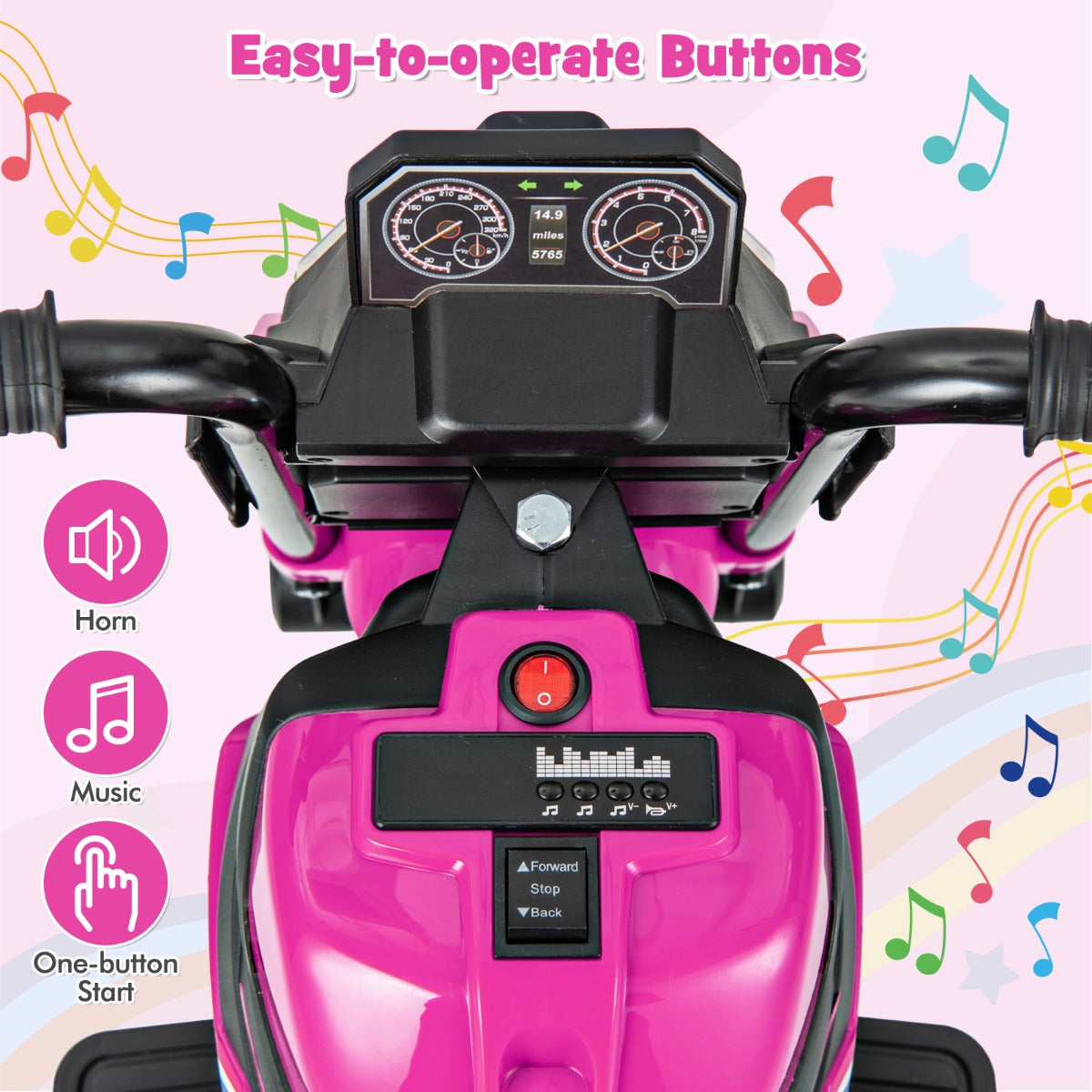 6V Kids Ride-on Motorcycle with 2-wheel/3-wheel Conversion & Detachable Training Wheels-Pink