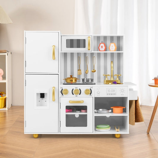 Play Kitchen Toy Set with Oven Real Sounds and Lights-Golden