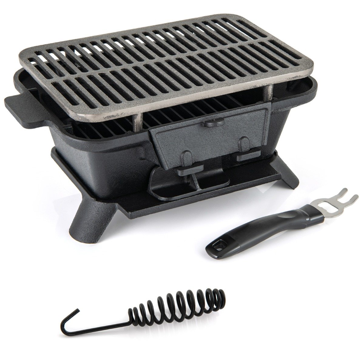 Portable Charcoal Grill with Double-sided Grilling Net