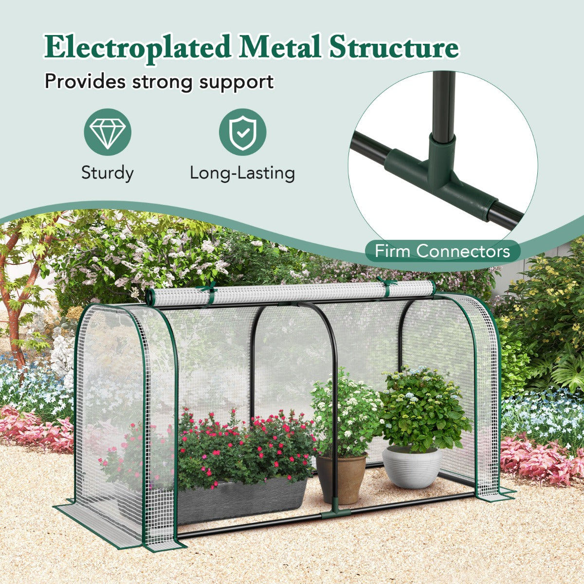 Portable Garden Patio Greenhouse with Roll-up Zipper Door and Waterproof Sun-Protective PE Cover-White