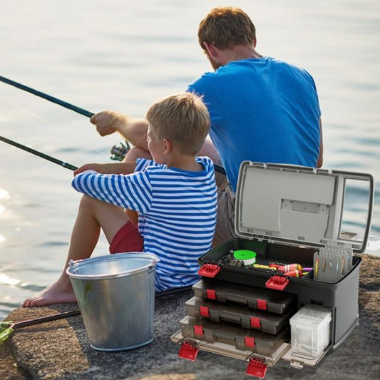 Portable Large Tackle Fishing Box with 3 Customizable Boxes and Side Storage Box