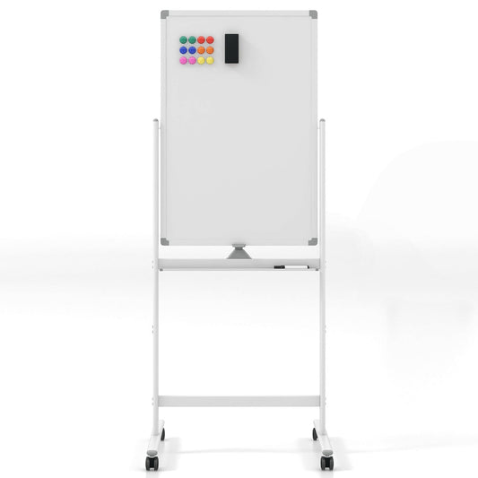 Double-sided mobile whiteboard with pen tray & accessories for school office 60 x 90 cm white