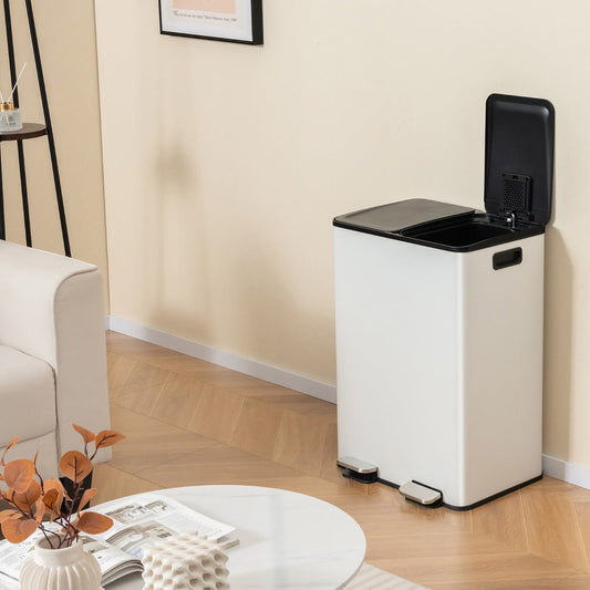 Trash Can with 2 Deodorizer Compartments and Soft Close Lids-White