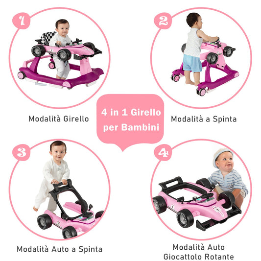 4 in 1 Baby Walker Foldable with Adjustable Height 15kg Load Capacity Purple