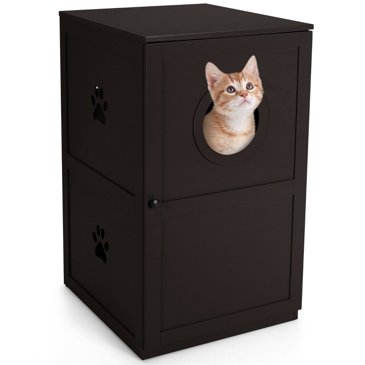 2-Tier Kitty Hidden Washroom Toilet with Entrance Hole and Door-Coffee