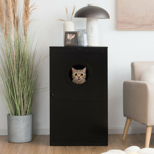 2-Tier Kitty Hidden Washroom Toilet with Entrance Hole and Door-Black