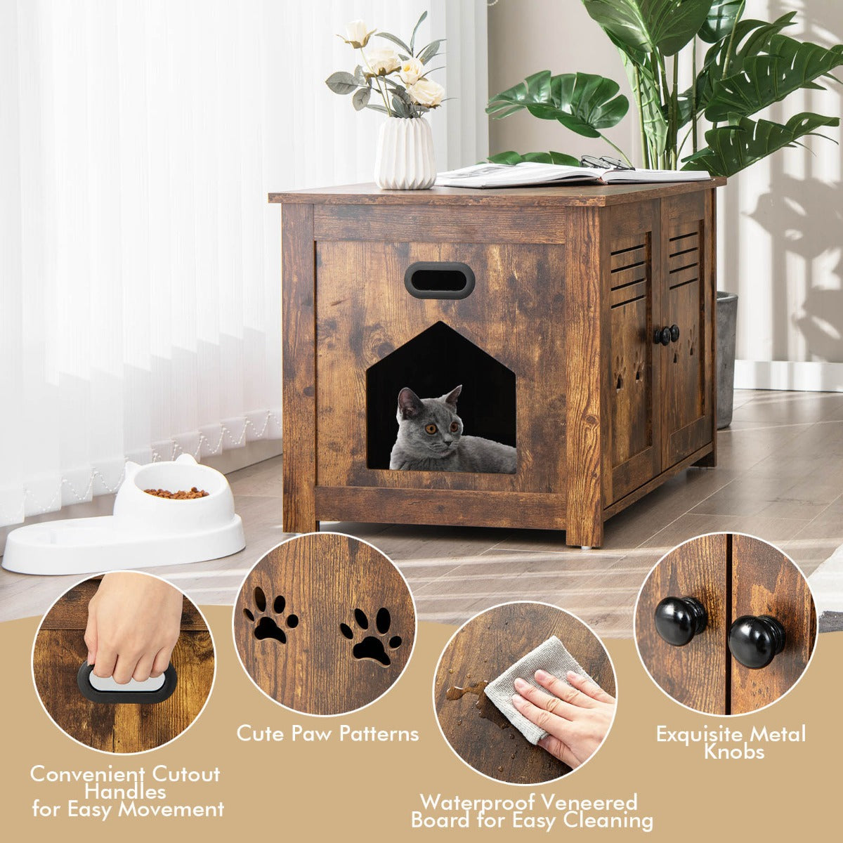 Cat Litter Box Enclosure with Double Louvered Doors