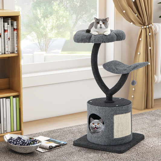 3-Tier Cat Tower for Indoor Cats with Sisal Covered Scratching Board-Grey
