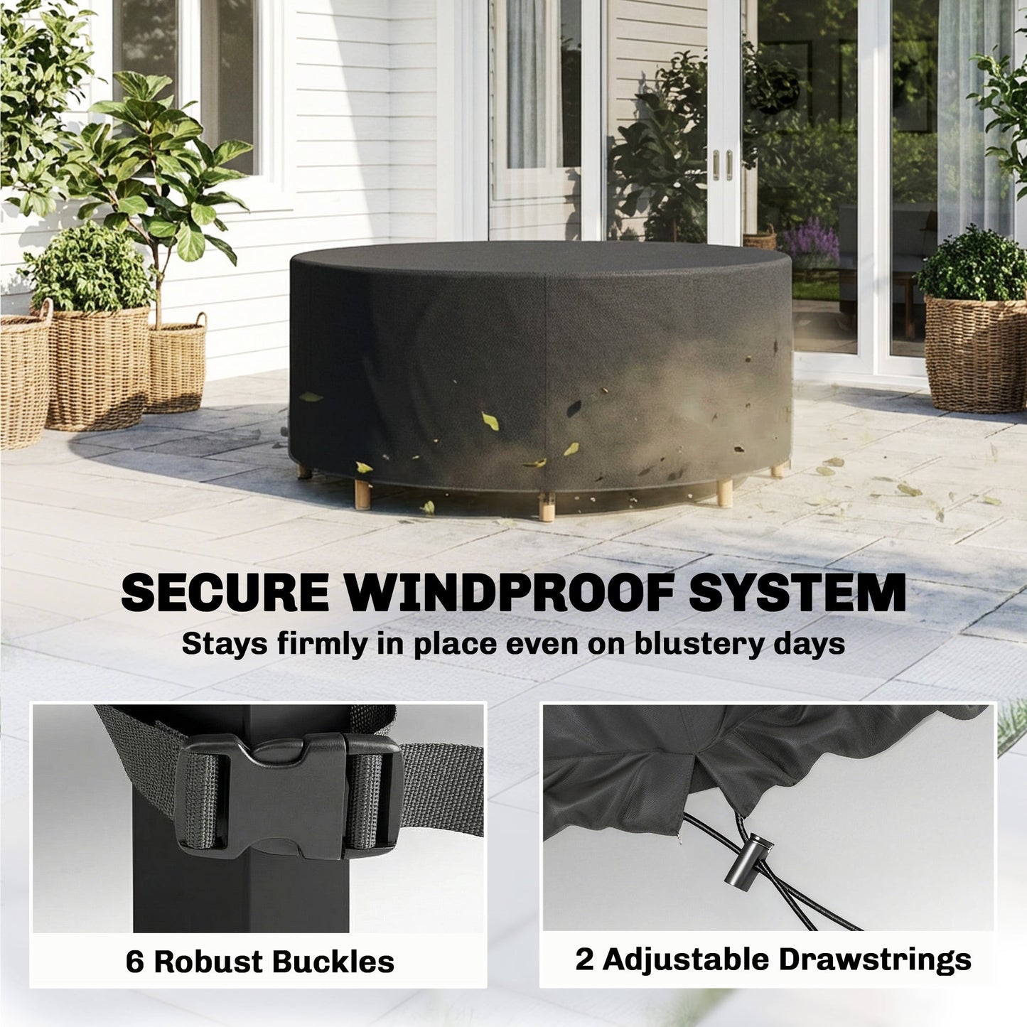 Outsunny Round Garden Furniture Cover, Waterproof Garden Table Cover, 420D Heavy Duty Oxford for Outdoor, Dia.214 x 70 cm, Black