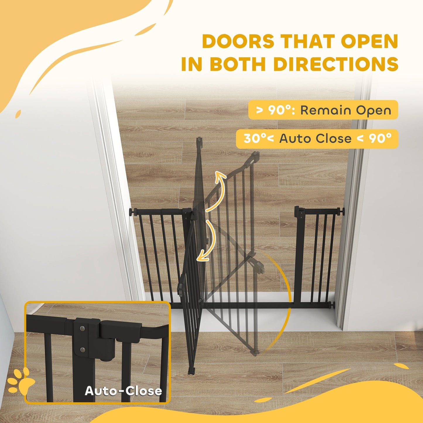 PawHut Metal 74-87cm Adjustable Pet Gate Safety Barrier w/ Auto-Close Door Black