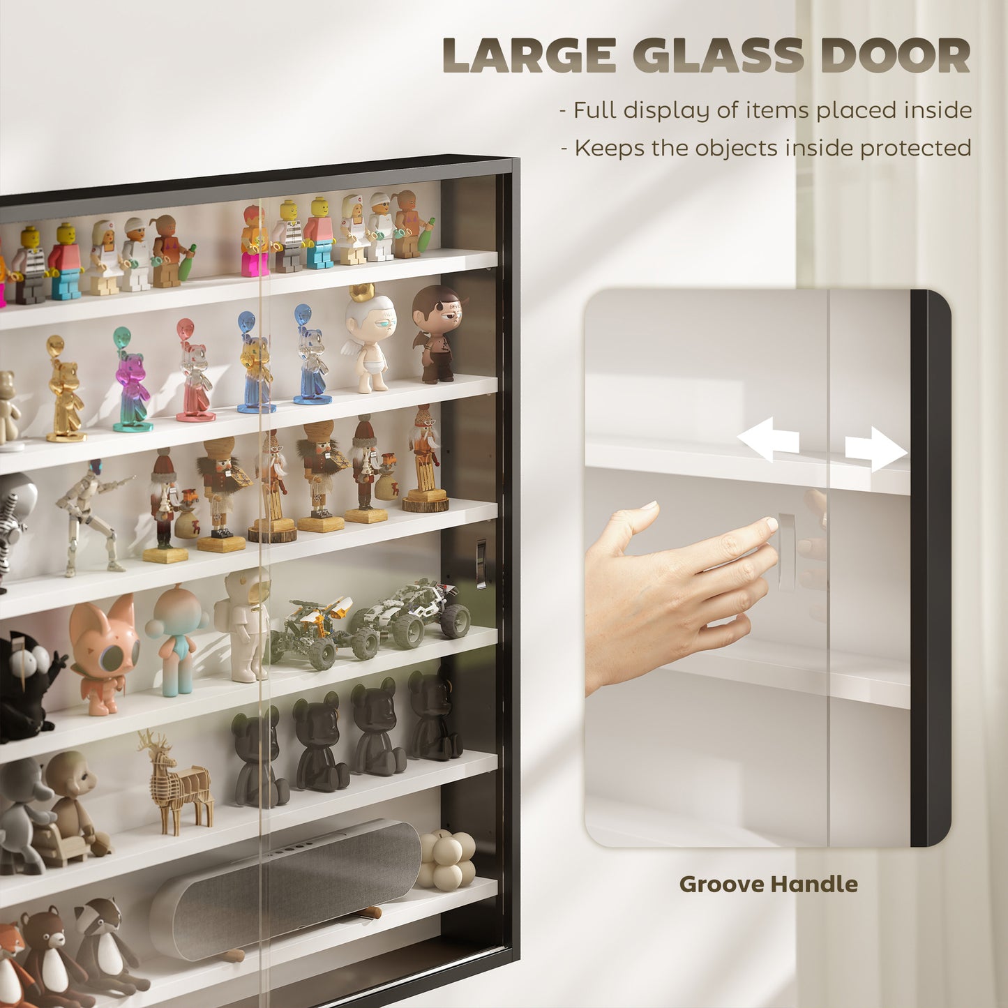 HOMCOM Six Shelf Display Cabinet, with Glass Doors - Black and White
