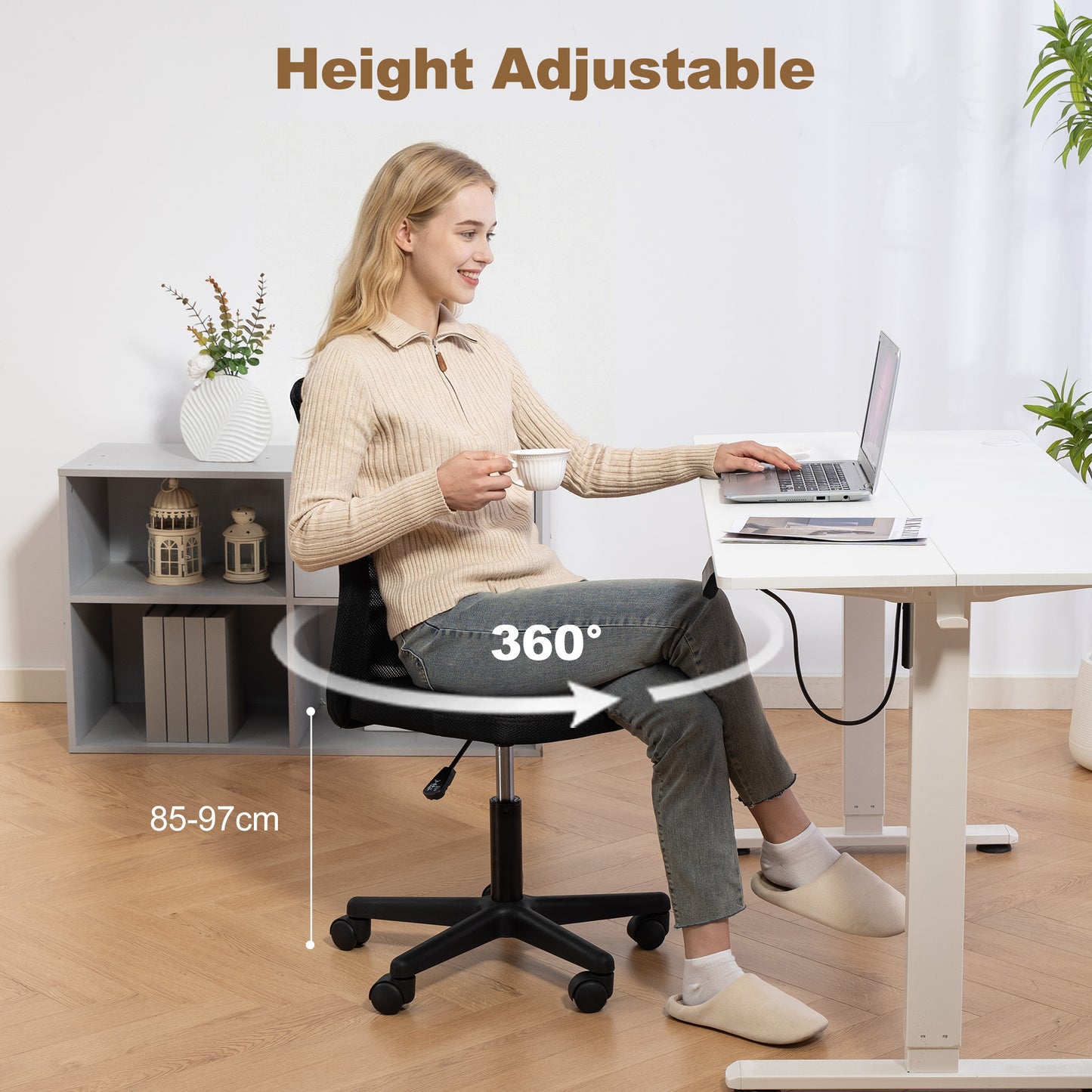 Vinsetto Computer Desk Chair, Armless Mesh Office Chair with Adjustable Height and Rolling Wheels, Black