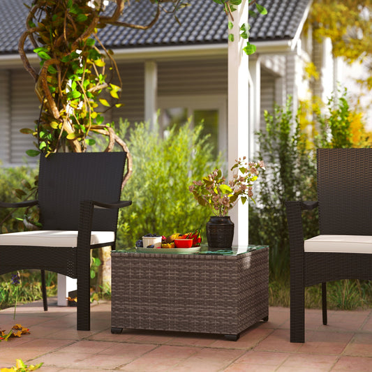 Outsunny 62 x 62cm Glass-Top Rattan Side Table - Dark Grey
