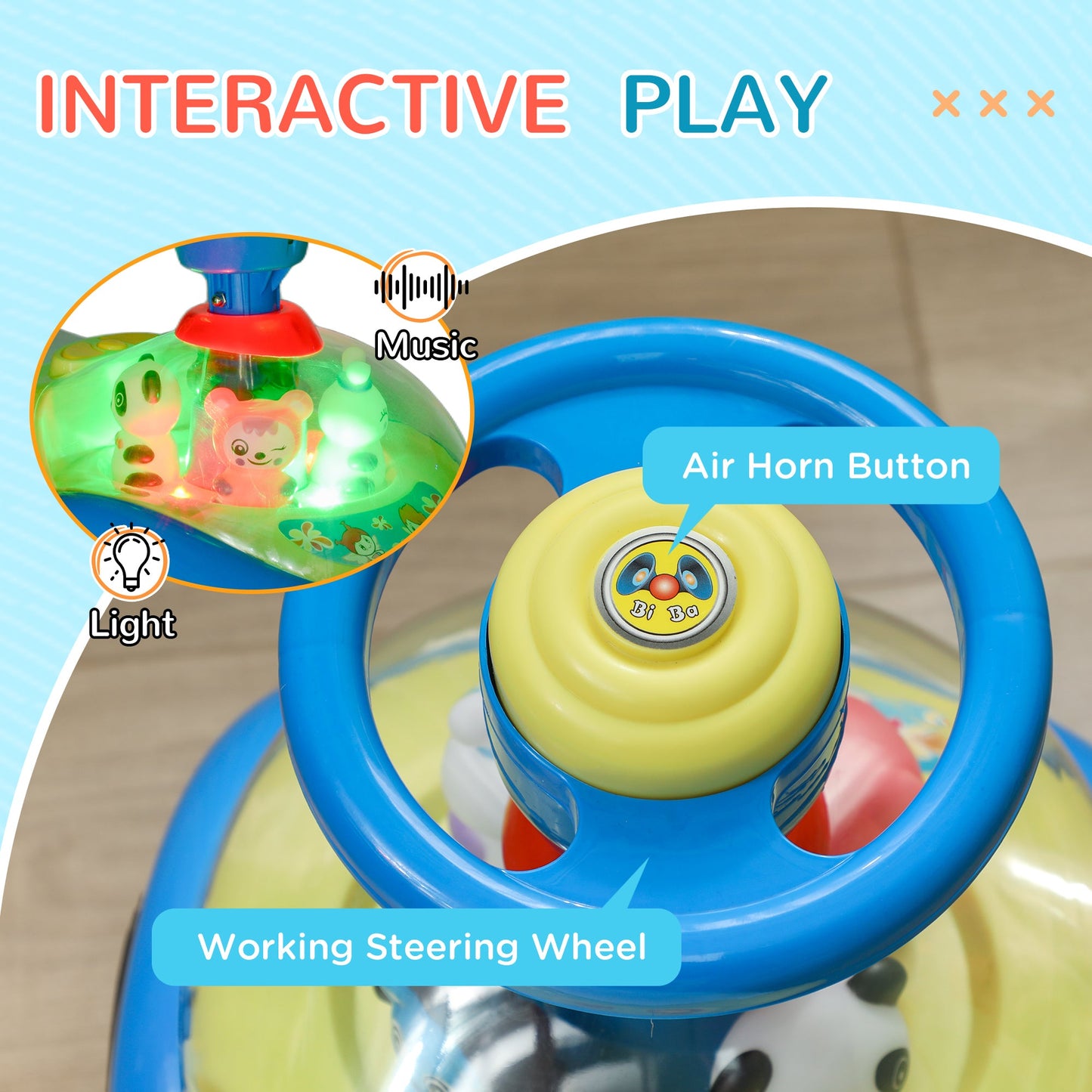 AIYAPLAY Foot to Floor oddler Ride on Toy w/ Music, Light, Horn, Under Seat Storage, Anti-Over-Backwards Device, Blue