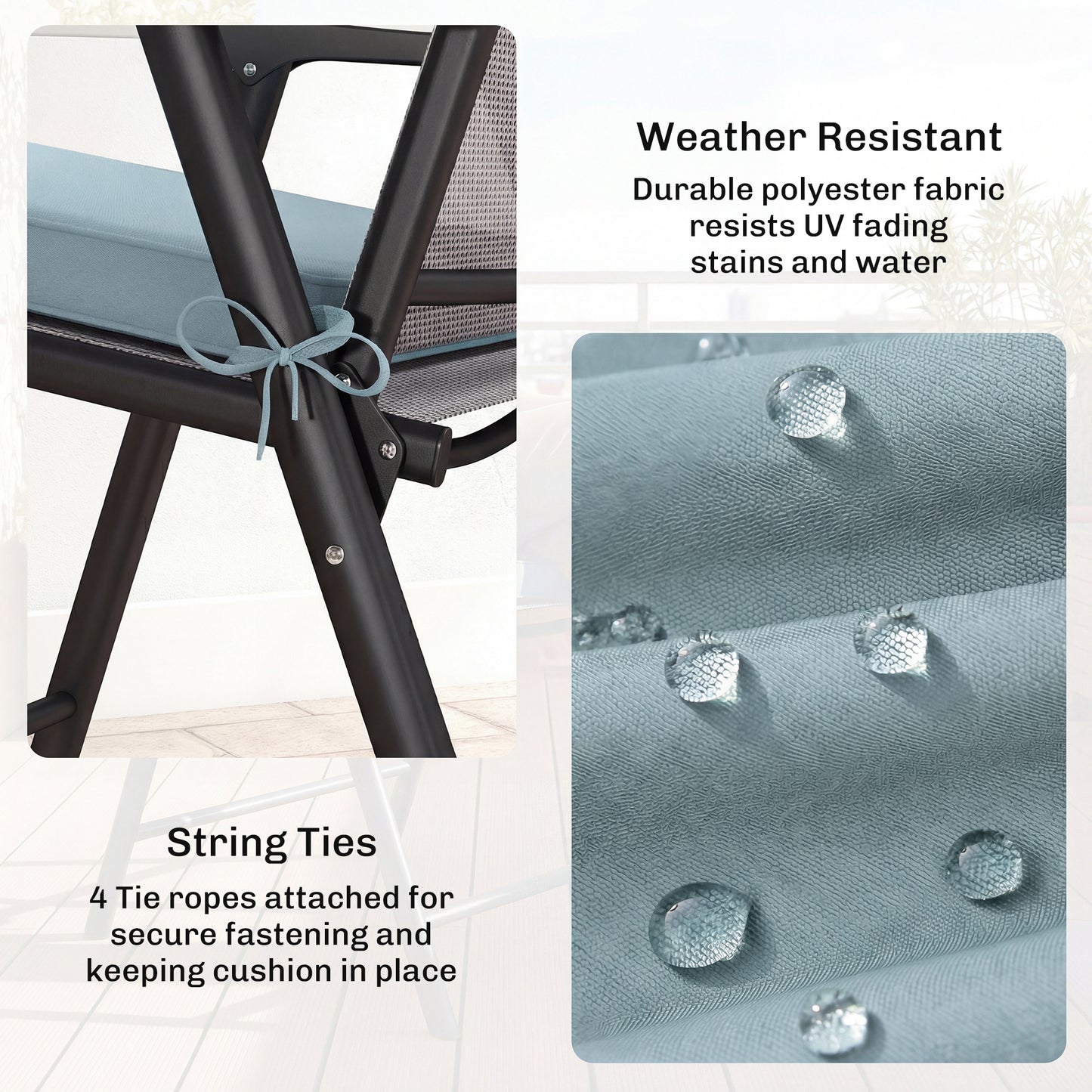 Outsunny Set of 6 Chair Cushion Seat Pads Dining Chair w/ Straps, Indoor Outdoor Removable Tie On Garden Patio, Light Grey
