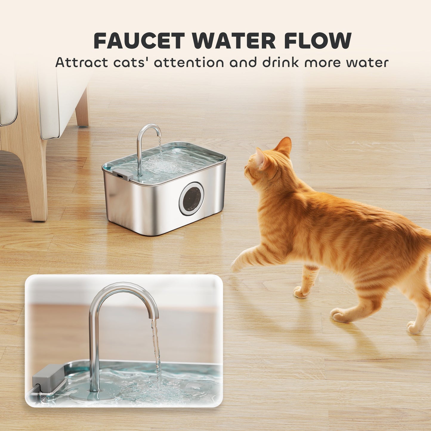 PawHut 3.2L Cat Water Fountain for Drinking, Cat Fountain Stainless Steel with Visible Water-Level Window, Ultra-Silent Pump