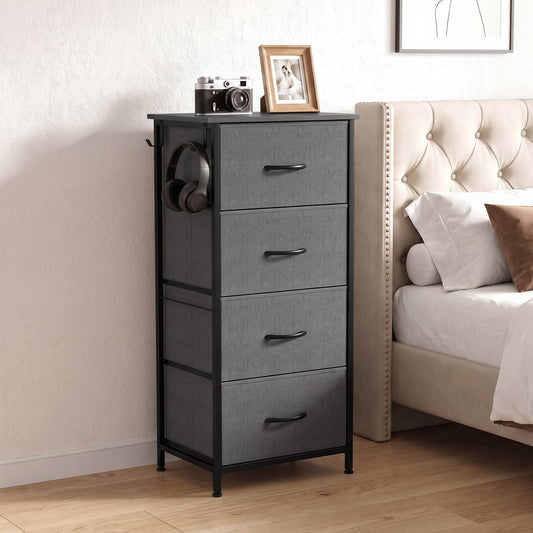 HOMCOM Chest of Drawers, Dresser with 4 Fabric Drawers, 4 Pockets, 2 Hooks and Steel Frame, Storage Unit, Grey