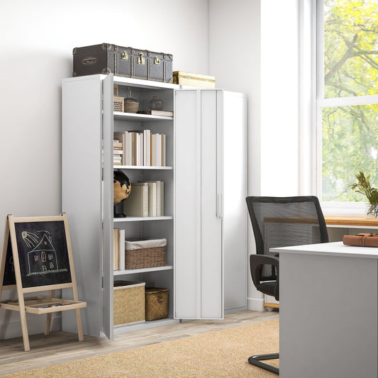 HOMCOM Metal Filing Cabinet Lockable Office Storage Cabinet with 5 Adjustable Shelf, White